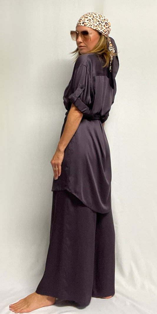 Midnight Elastic Backed Flares